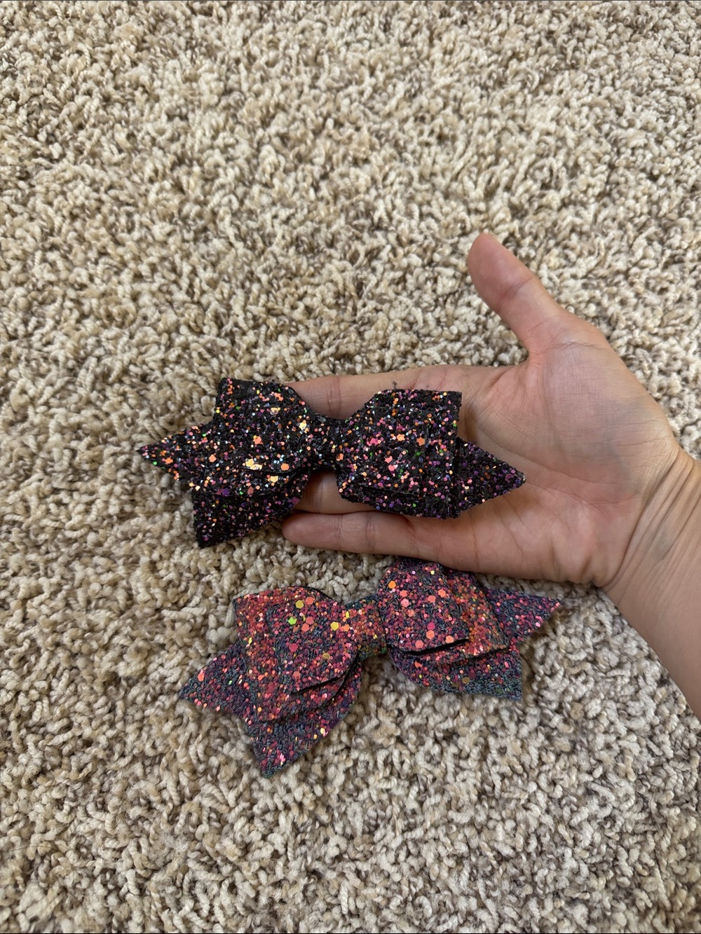 Glitter Bow Hair Clips for Kids - Black and Multicolor